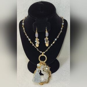 CATO Smokey Geode Necklace and Dangle Earrings Set / Pierced